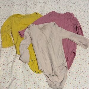 Cloud Island Long Sleeve Thermal Bodysuits - Yellow, Pink